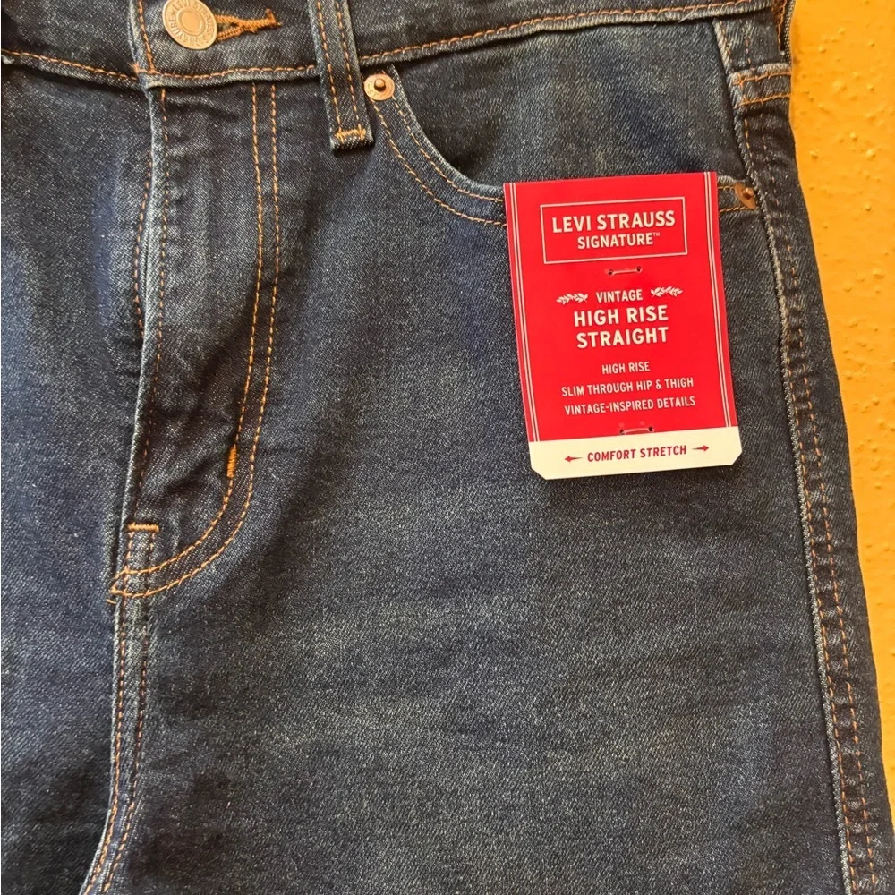 Levi Strauss Signature Vintage High Rise Straight Jeans Dark Wash 6 W28 NEW - Picture 3 of 7